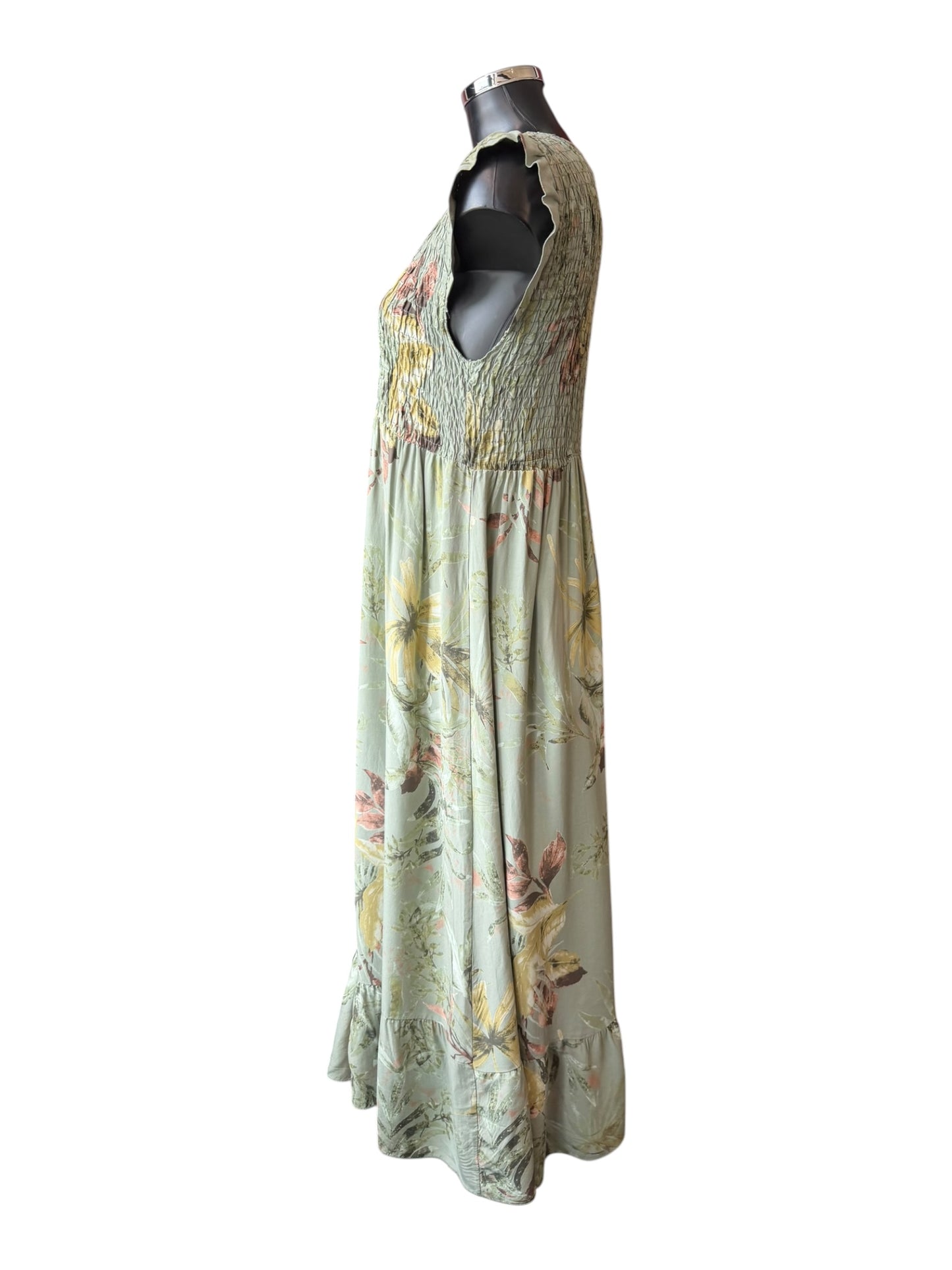 Molly midi dress tropical print dress - khaki