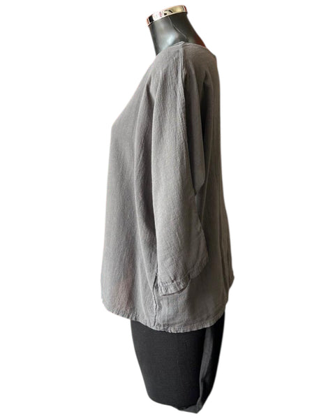 Mia cotton linen mix top - Grey