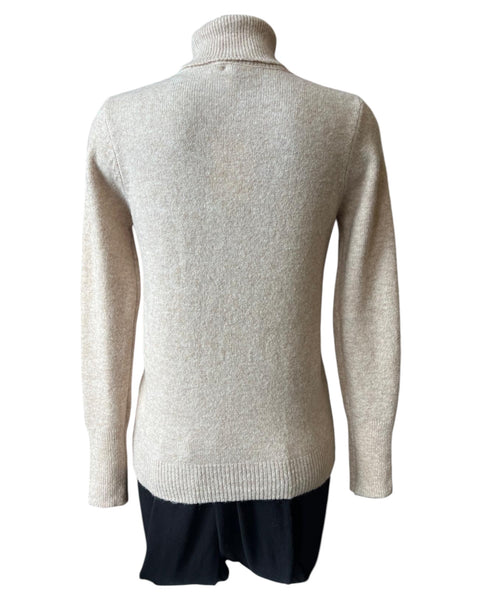 Gia soft knit button cuff polo neck - beige