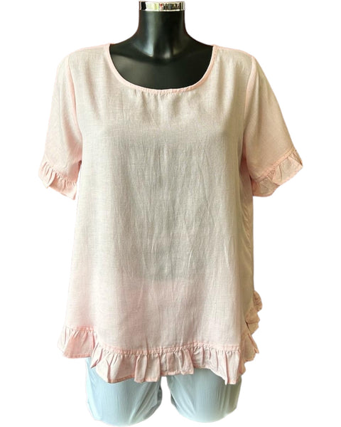 Orientique frill hem button back top - Strawberry cream