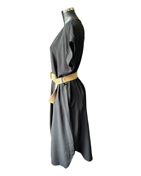 Lucy v neck dress and belt - Black