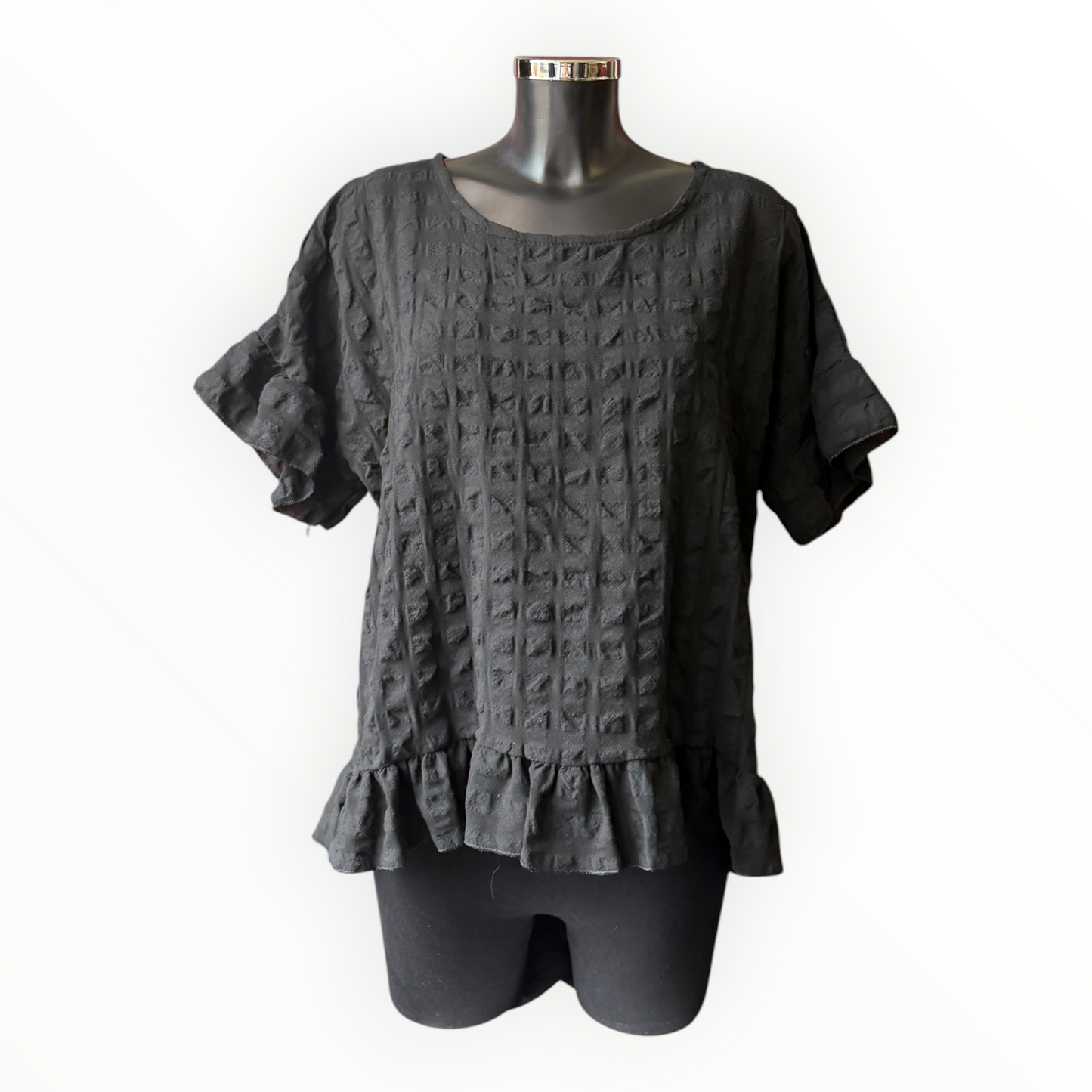 Eliza range checked frill edge top - Black