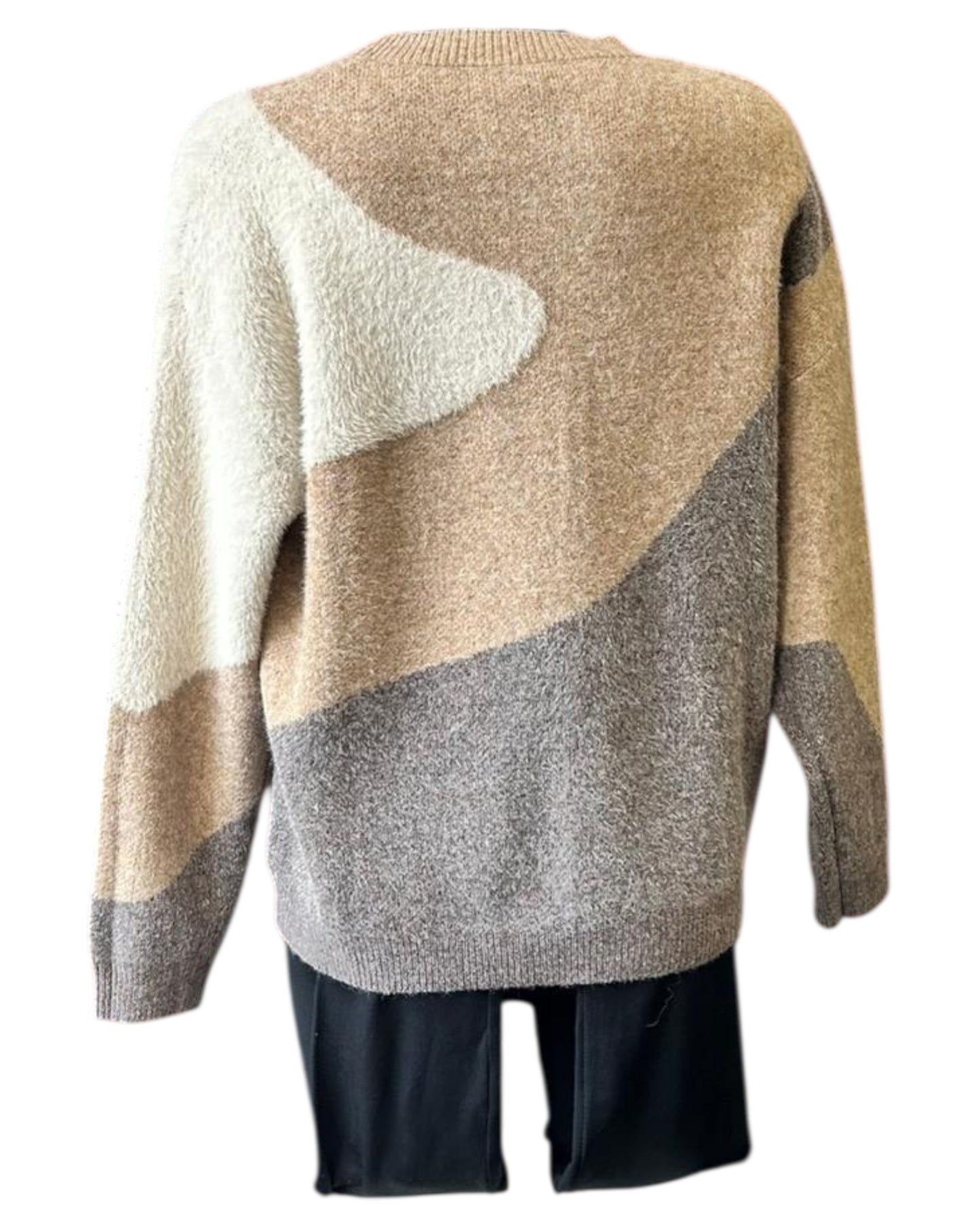 Clara wool mix colour block jumper - mocha mix