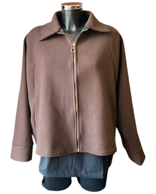 Katrina soft touch collared jacket - Chocolate