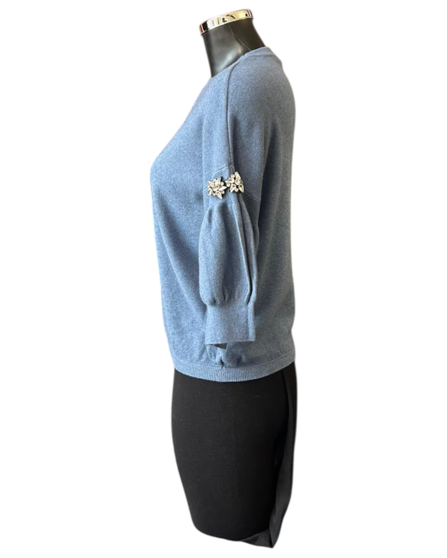 Eliza diamond puff sleeve short jumper - Denim