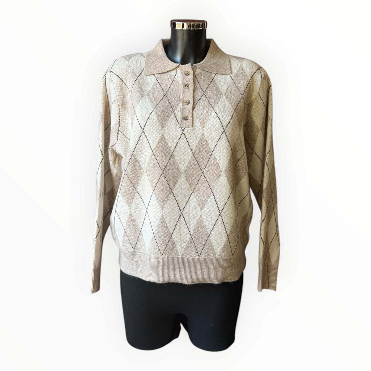 Amy argyle pattern collared button jumper
