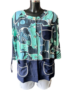 Tara Vao Kira contrast fabric jacket top - Navy mix