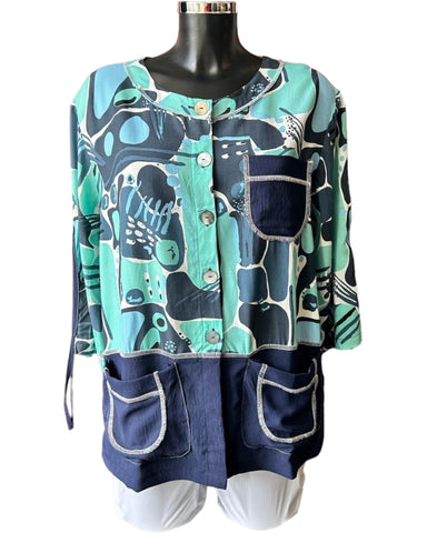 Tara Vao Kira contrast fabric jacket top - Navy mix