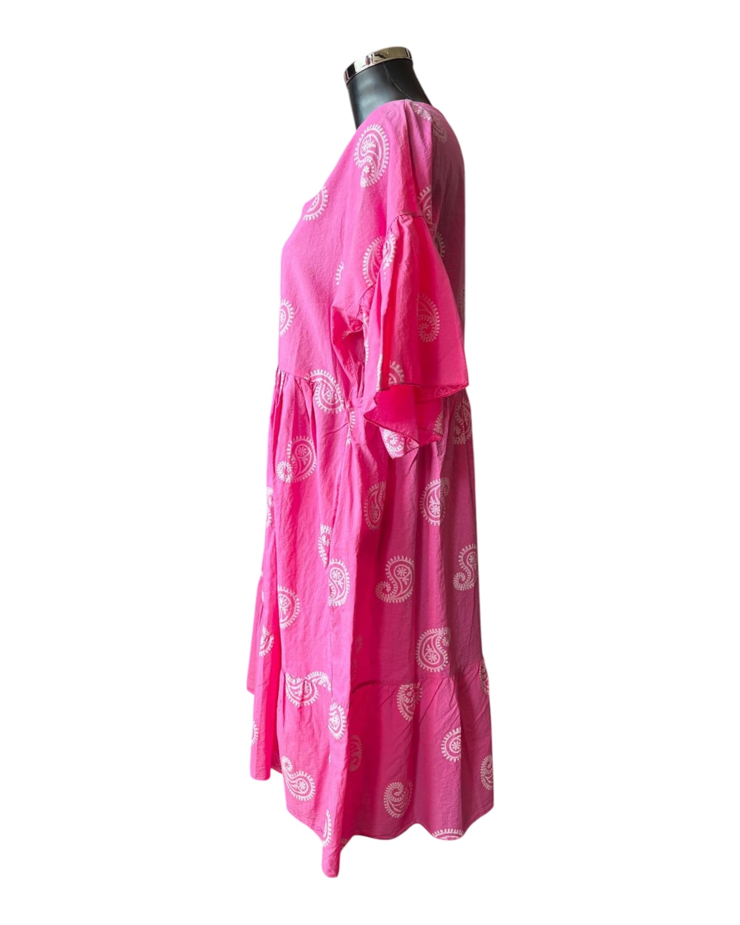 Dora paisley smock cotton tunic dress - Fuchsia