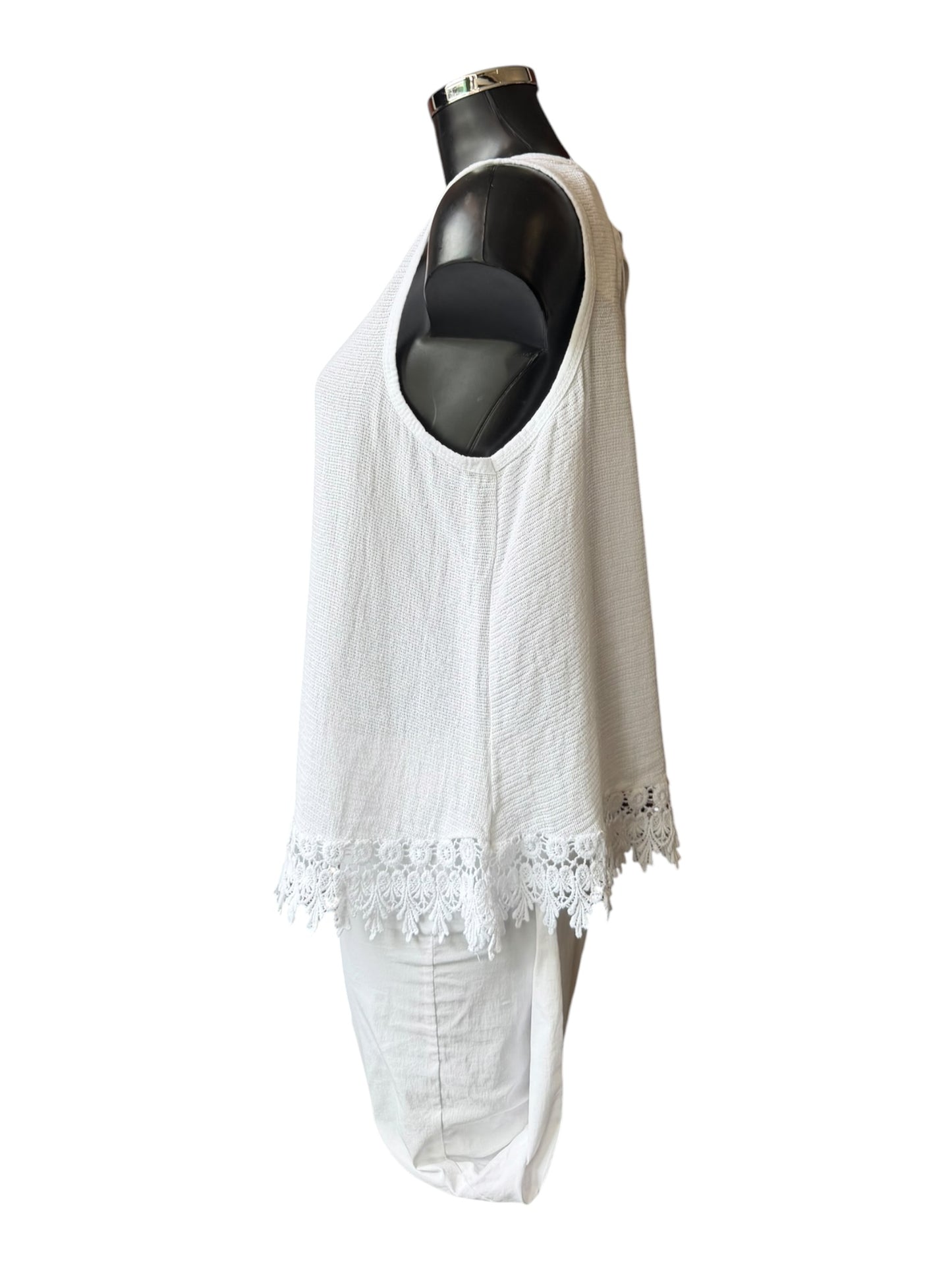 Fiona crochet trim vest top - White