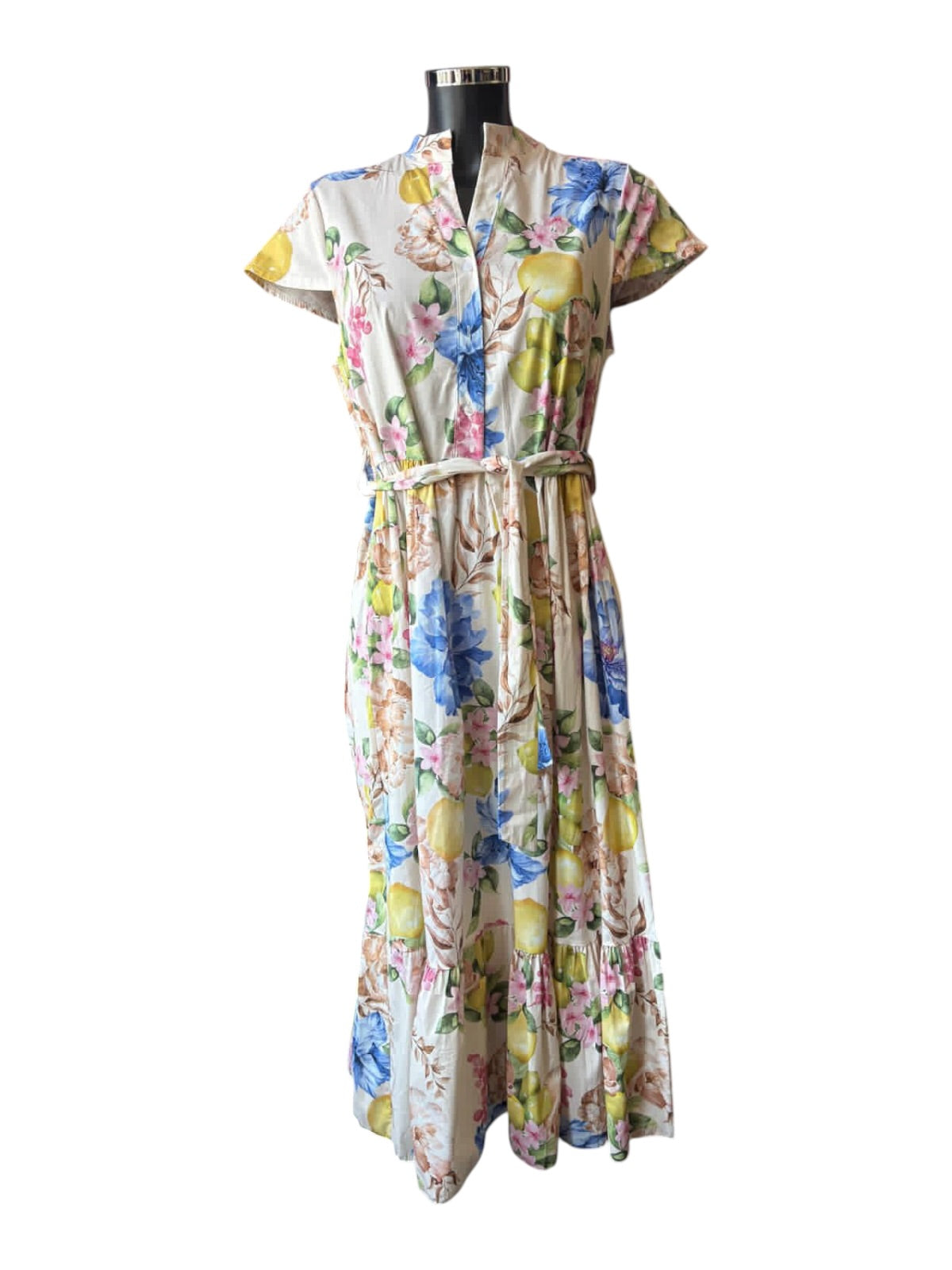 Connie floral belted dress - blue mix