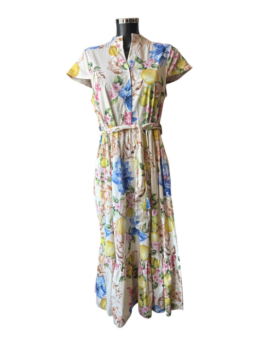Connie floral belted dress - blue mix