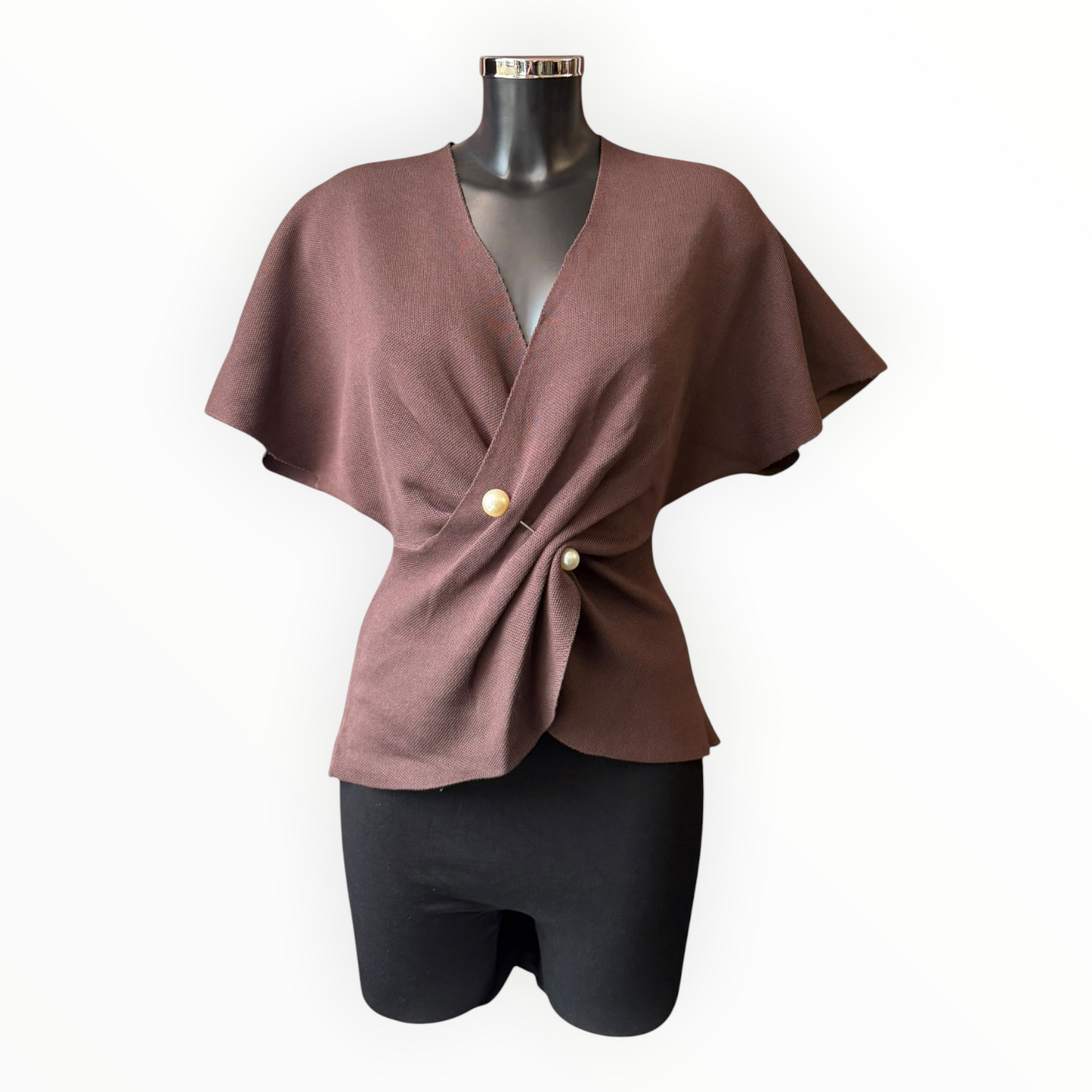 Shona wrapover pearl detail jumper - Chocolate