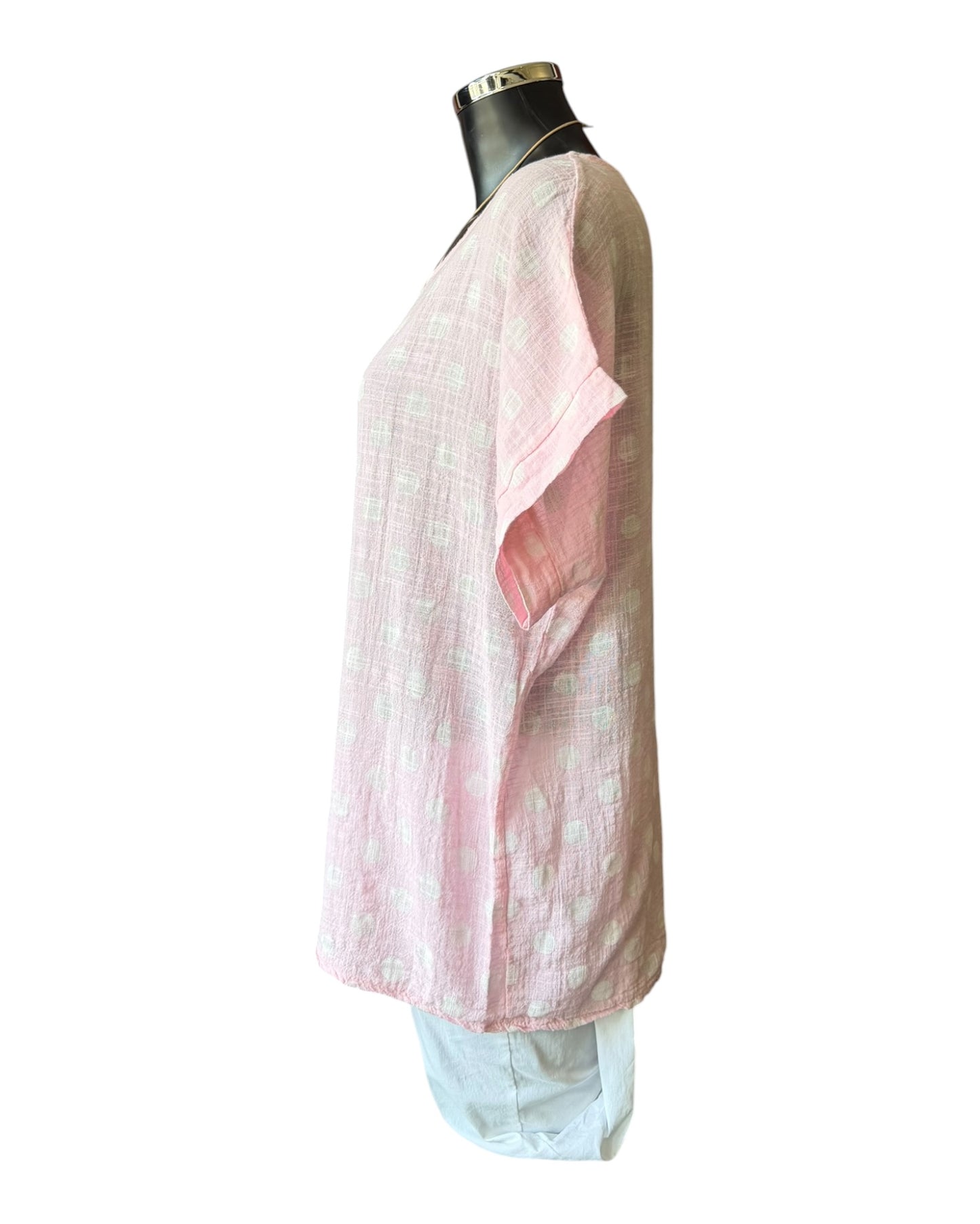 Polly polka dot cotton top & necklace - Pale pink