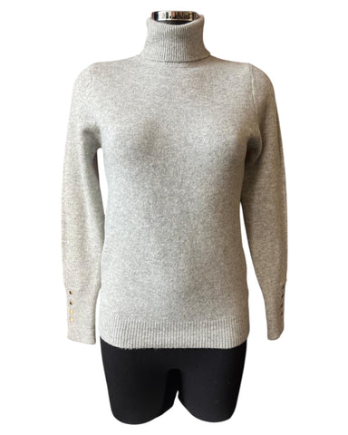 Gia soft knit button cuff polo neck - Grey