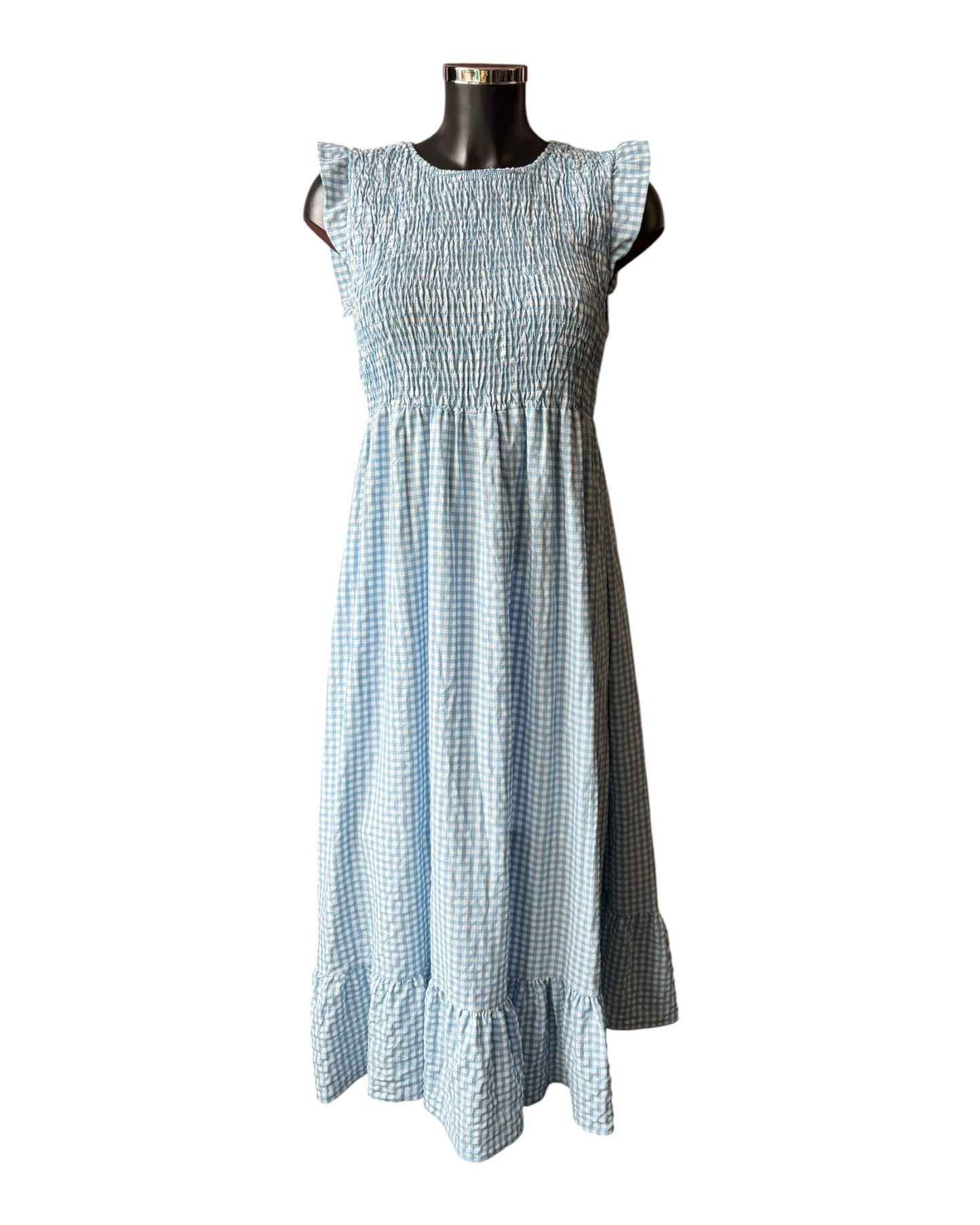 Gia gingham check shirred bust dress - blue