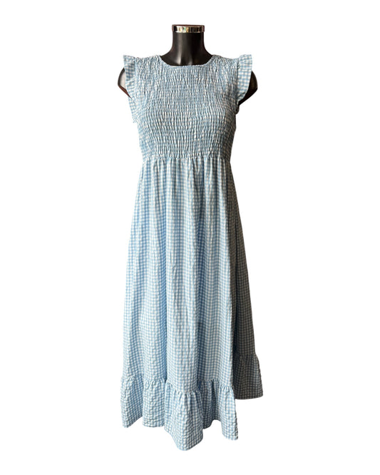 Gia gingham check shirred bust dress - blue