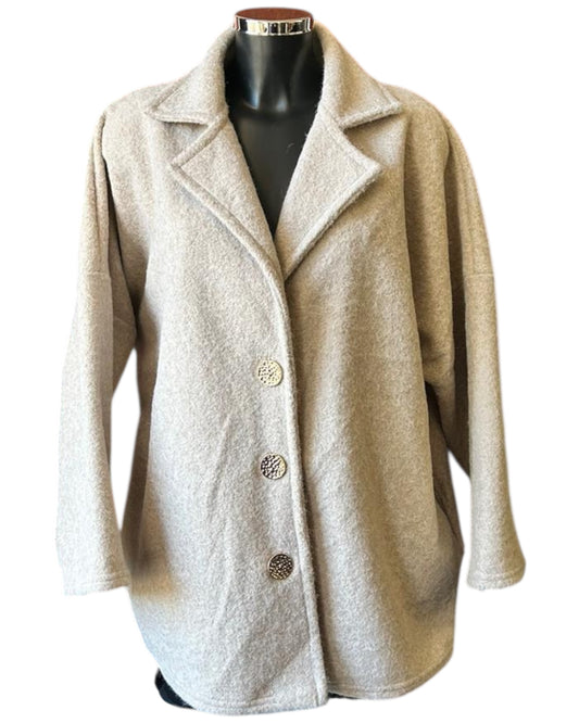 Margot oversized gold button coat - Beige