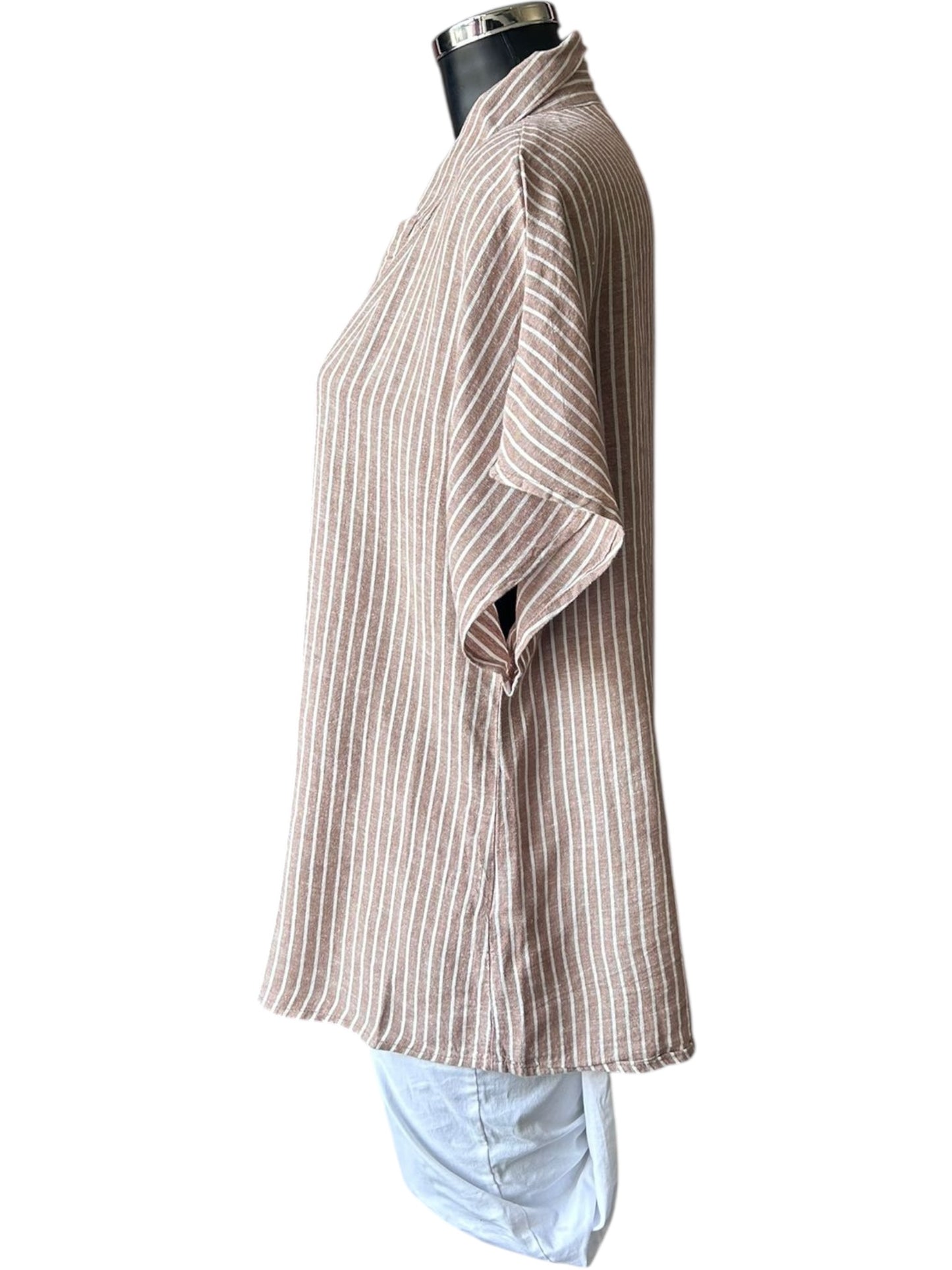 Byoung falakka v neck shirt - woodsmoke stripe