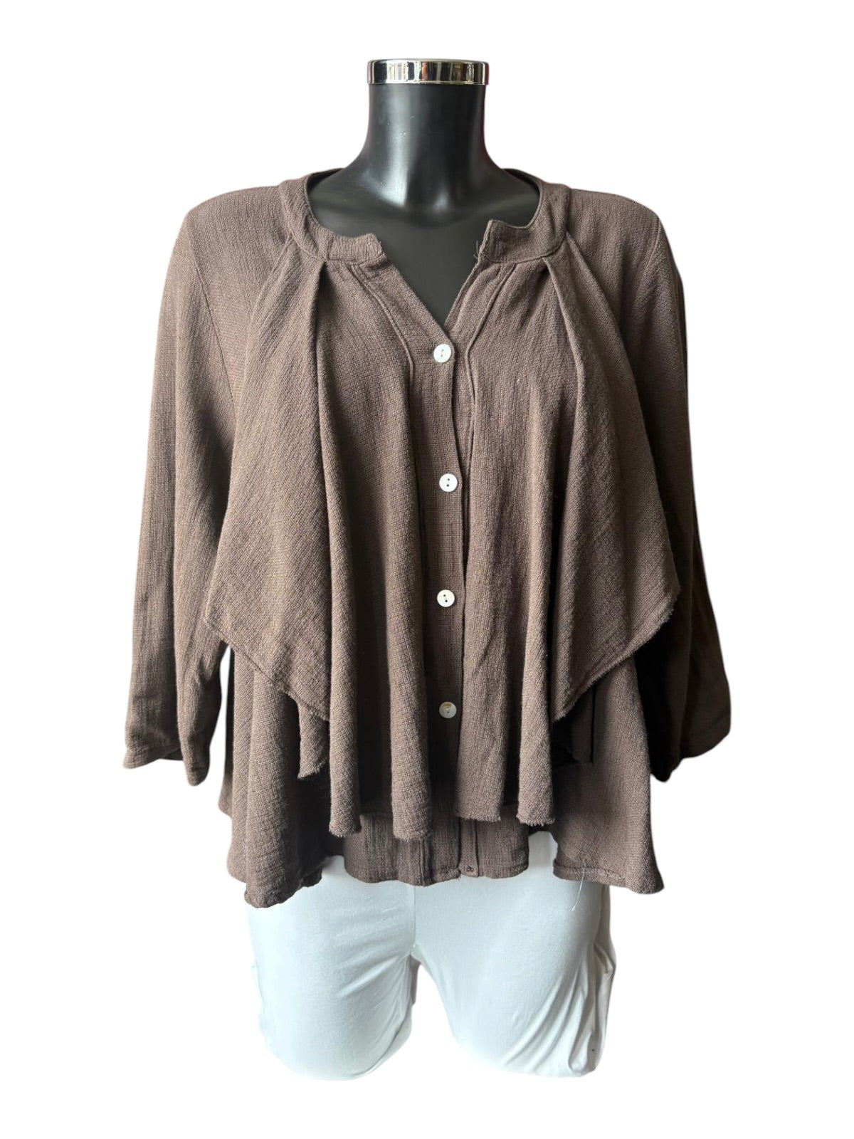 Casey range ruffle front top - Chocolate
