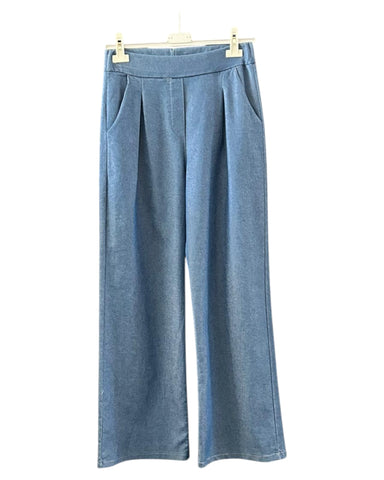 Aria smooth stretchy wide leg trousers - mid denim