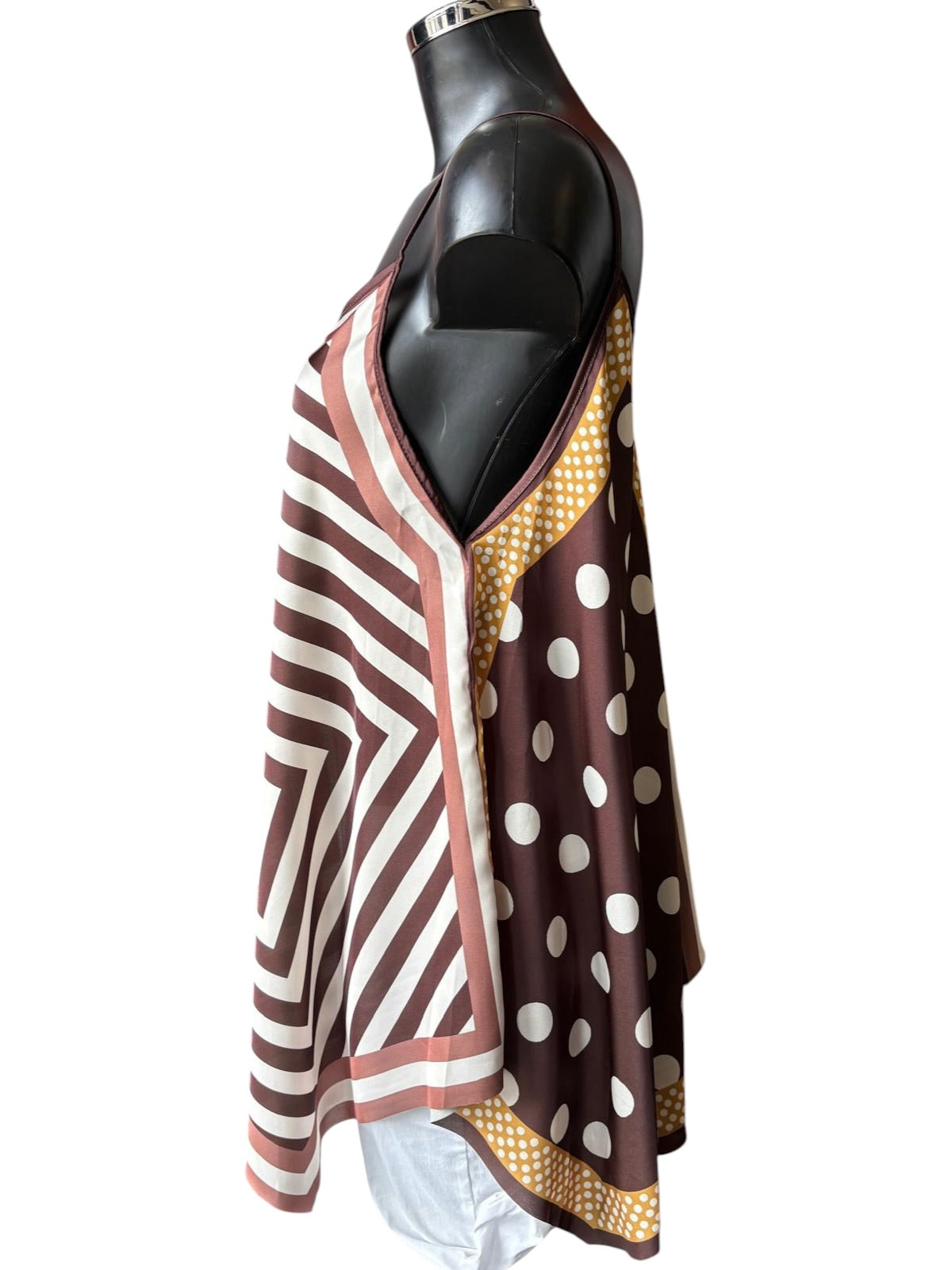 Esme spot & stripe satin cami top - Chocolate