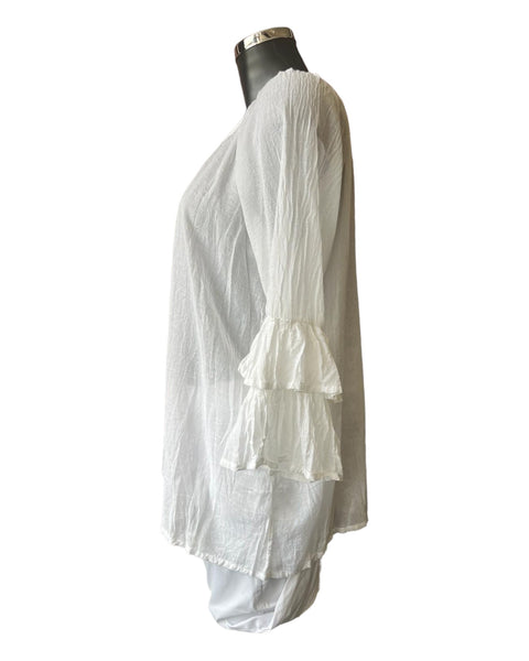 Orientique frill sleeve organic cotton top - White