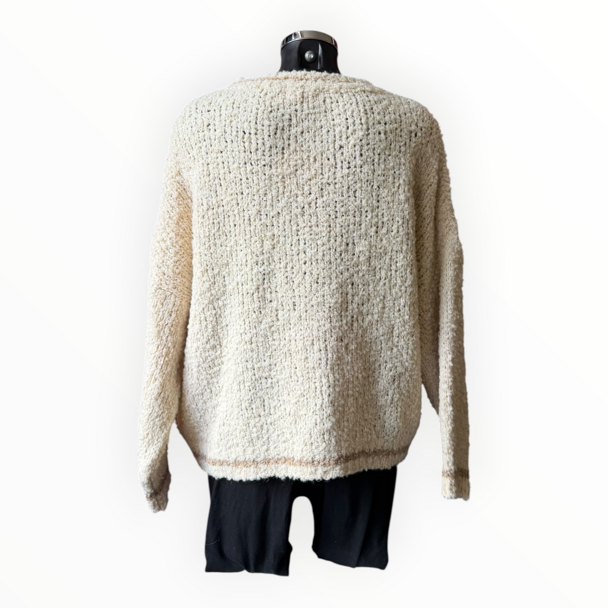 Helena boucle knit contrast stripe jumper - Beige