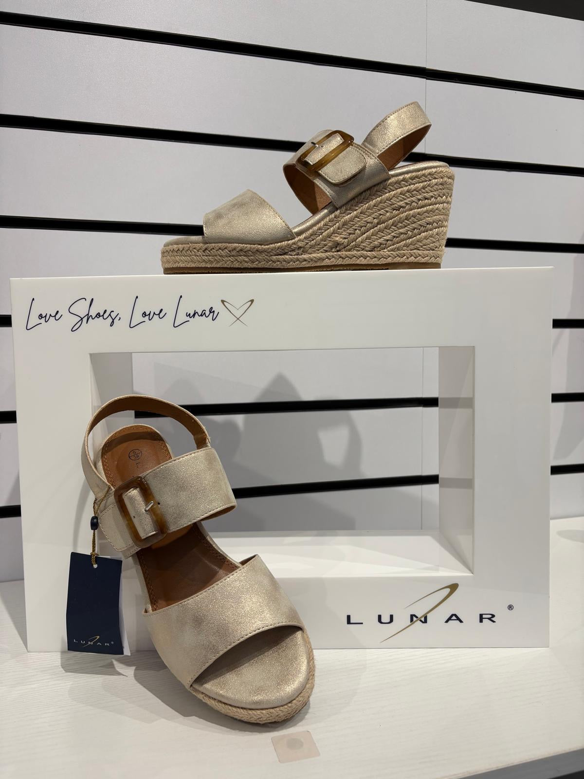Lunar Rochester gold wedge sandals