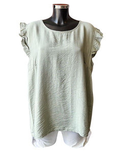 Claire mock button back frill shoulder top - Khaki