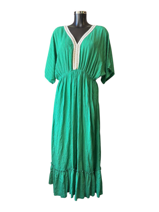 Lola kaftan gold rope trim dress - Green