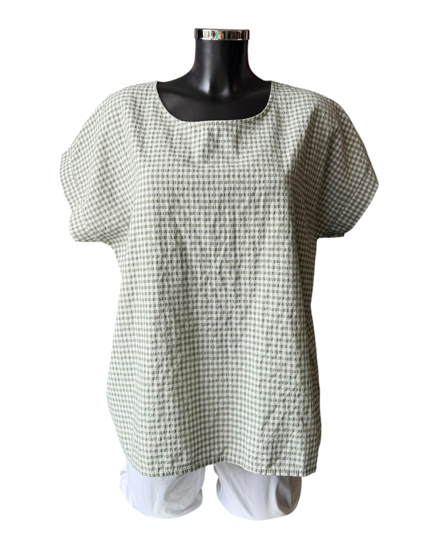 Gia gingham check tshirt style top - Khaki