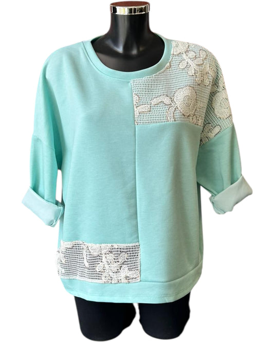 Abbie lace insert sweatshirt top - Mint