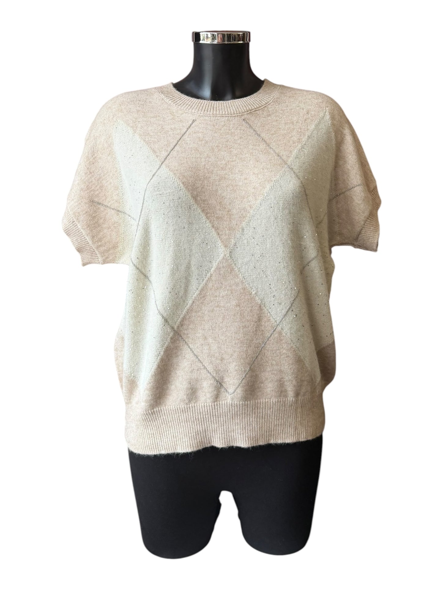 Emmy sparkle argyle short sleeve jumper- Neutral