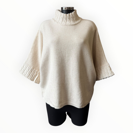 Poppy cable knit cuff and neck jumper in beige