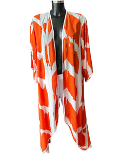 Tara Vao Karen long kimono - Orange/Ecru