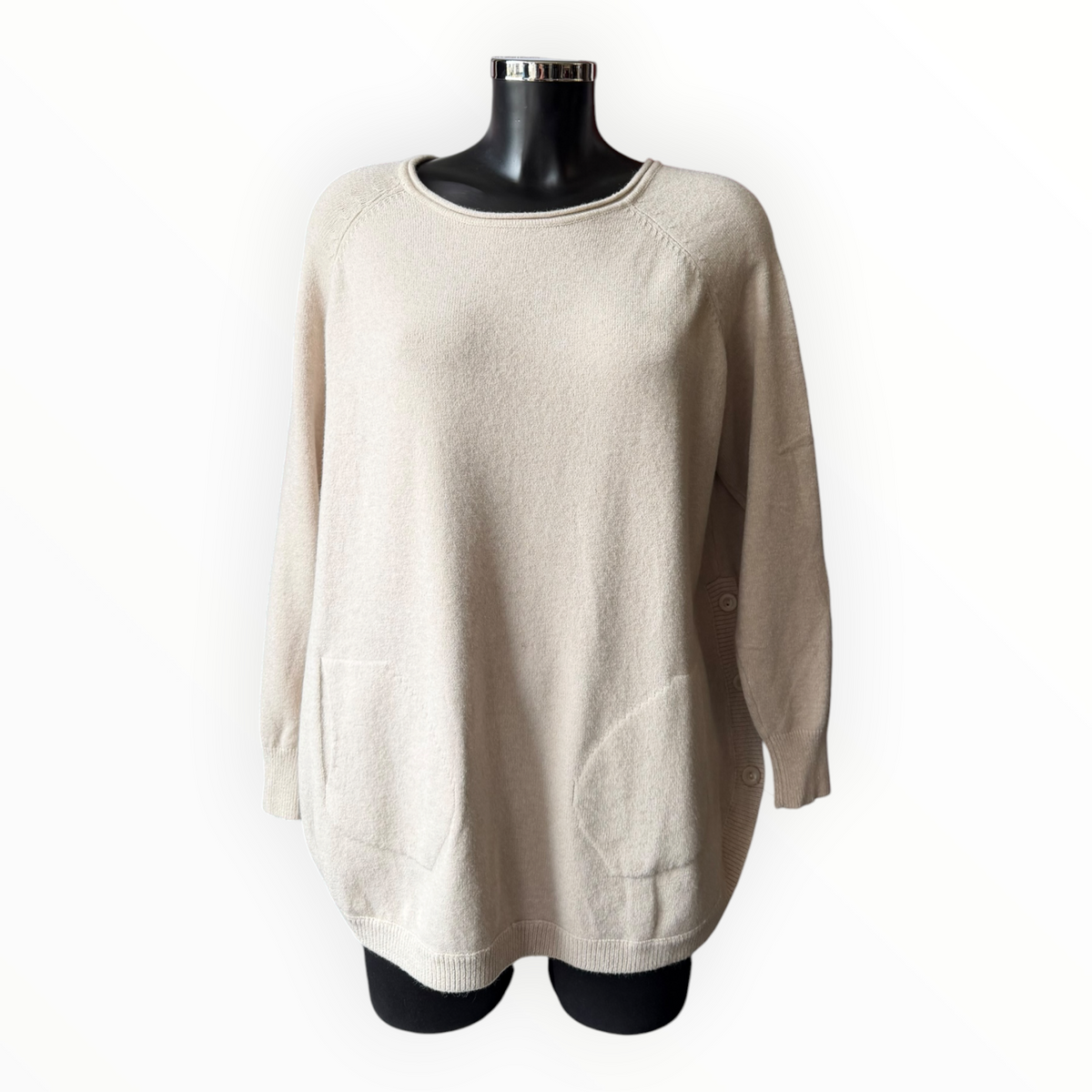 Callie button side soft knitted jumper - Beige