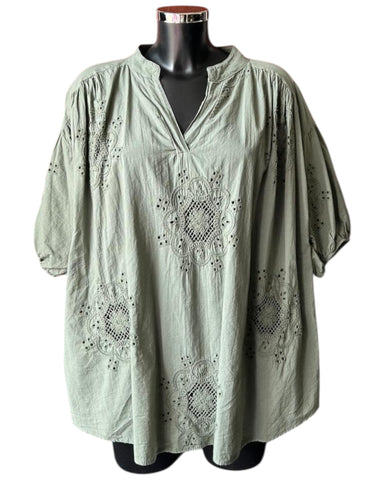 Dina embroidered oversized top - khaki