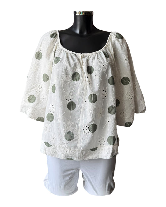 Imogen broderie spot top - Khaki