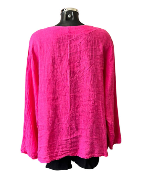Lauren 2 pocket linen top - cerise