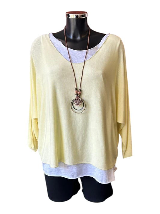 Anya 3 piece layered top set - Lemon