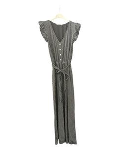 Toyah frill sleeve cropped striped jumpsuit in Black