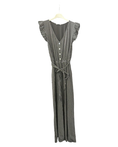 Toyah frill sleeve cropped striped jumpsuit in Black