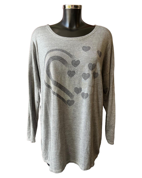 Iris sparkle heart fine knit jumper - Grey