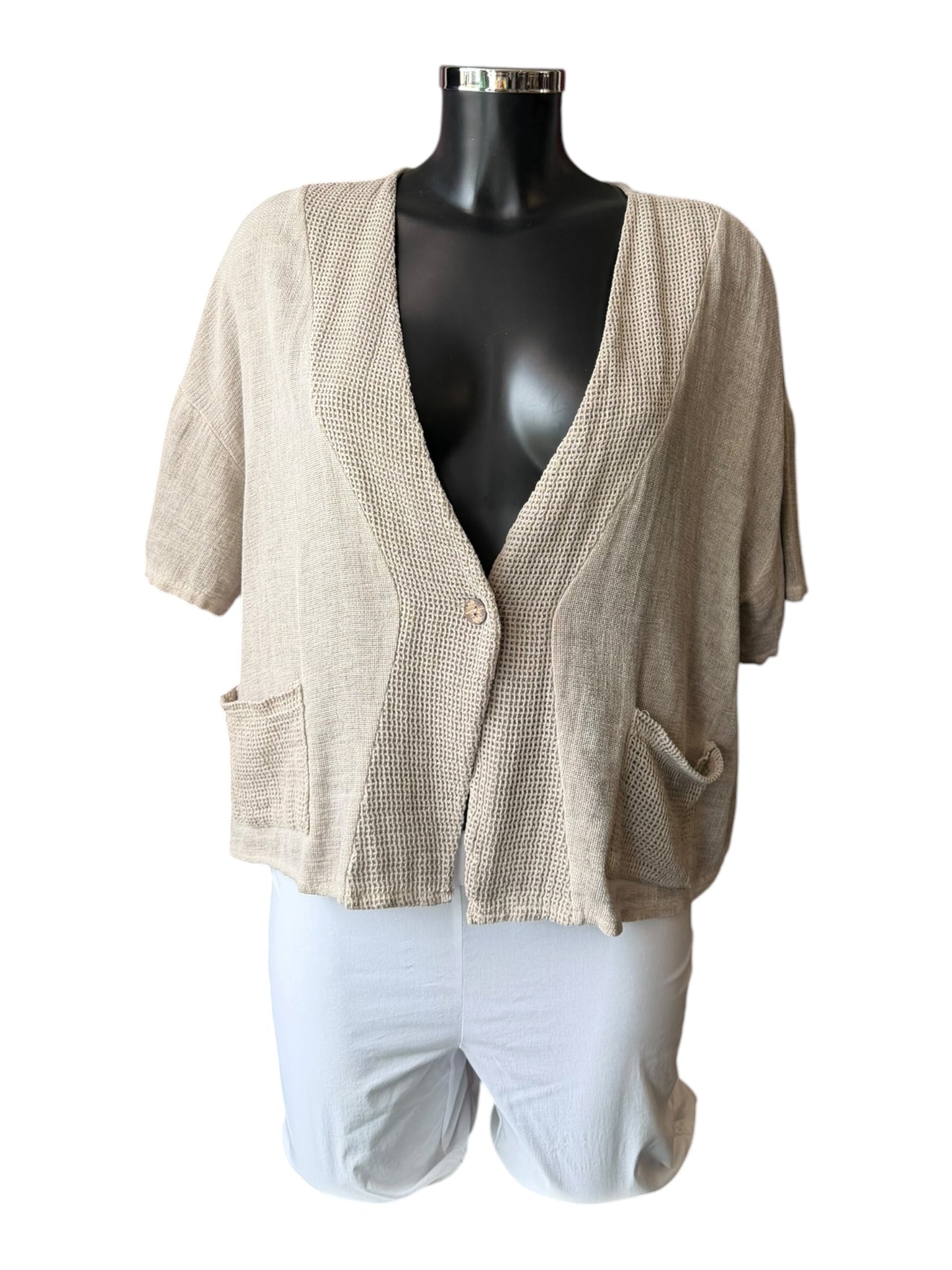 Casey range mesh trim cardigan top - Mocha