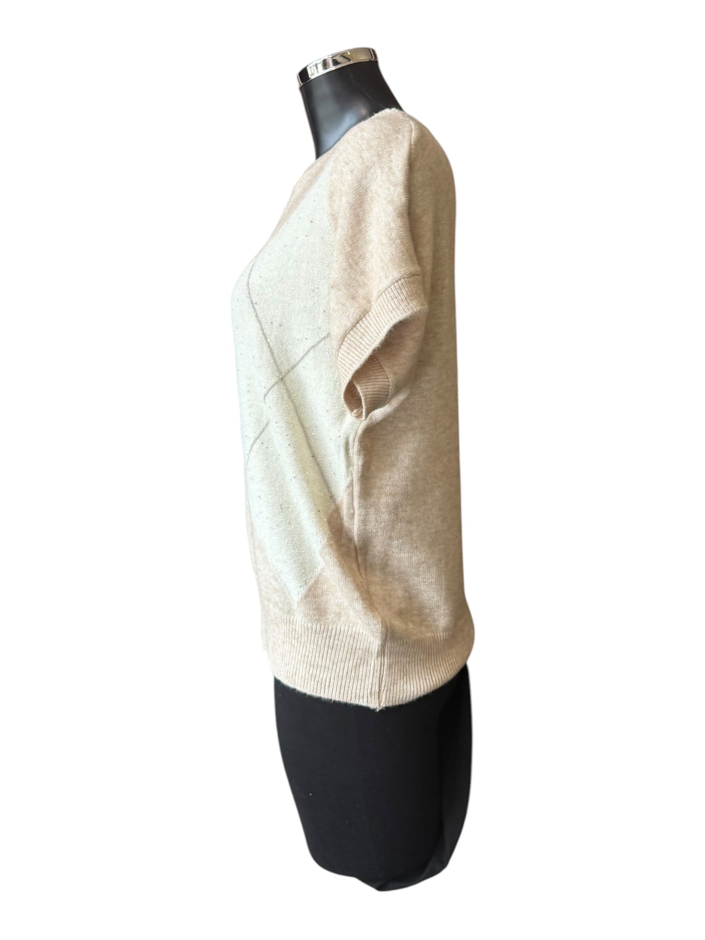 Emmy sparkle argyle short sleeve jumper- Neutral