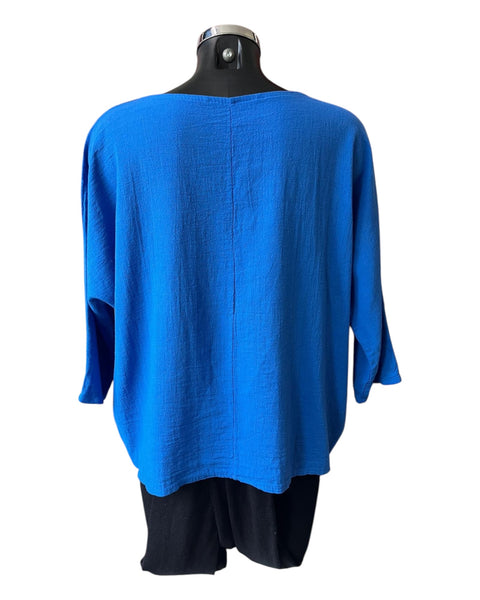 Mia cotton linen mix top - Cobalt Blue