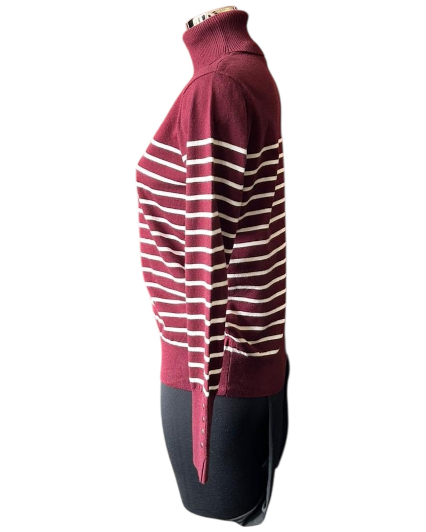 Zara fine knit stripe polo neck - bordeaux
