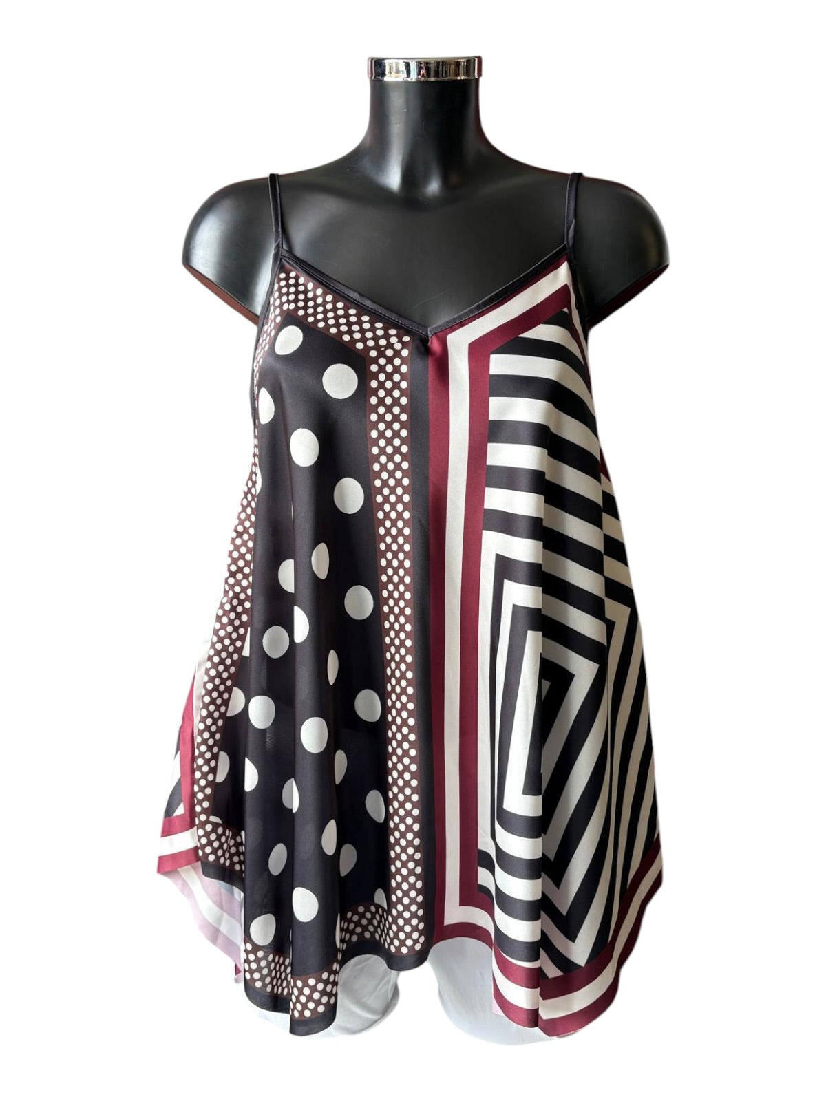 Esme spot & stripe satin cami top - Black