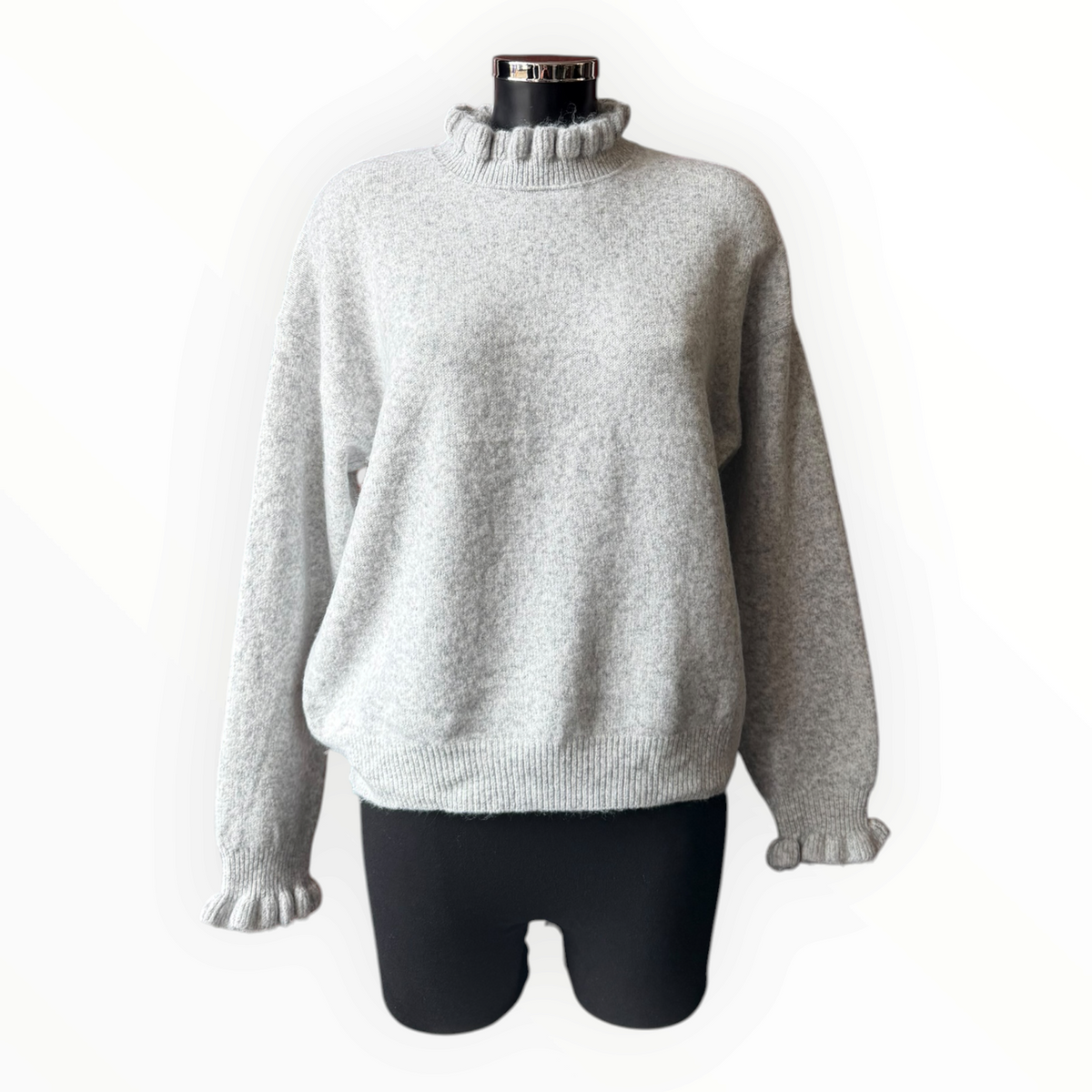 Zella frill neck & cuff jumper - Grey